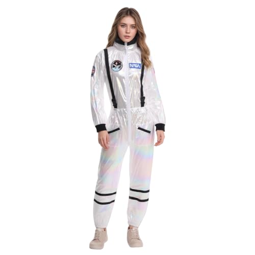 maxToonrain Astronauten-Kostüm für Damen, Weltraum-Anzug, Halloween-Verkleidung, Sci-Fi-Motto-Party-Outfit mit lebendigem Stoff und detailliertem Design, Weiß, Größe L von maxToonrain