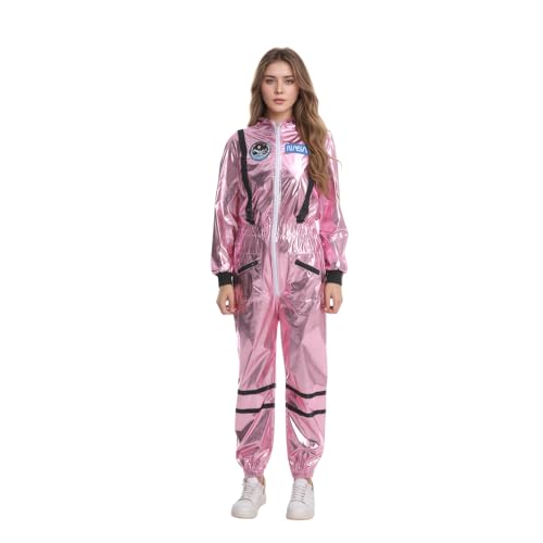 maxToonrain Astronauten-Kostüm für Damen, Weltraumanzug, Halloween-Verkleidung, Sci-Fi-Themenparty-Outfit mit lebendigem Stoff und detailliertem Design, Rosa, Größe XXL von maxToonrain
