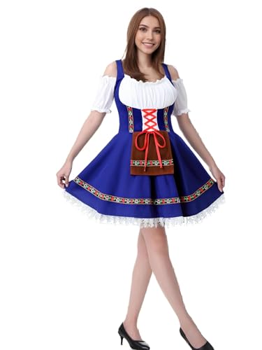 maxToonrain Damen Übergröße Oktoberfest Blau Deutsches Bier Bayerisches Traditionelles Kurzarm Trägerloses Halloween Damenkostüm (Blau Plus-1XL) von maxToonrain