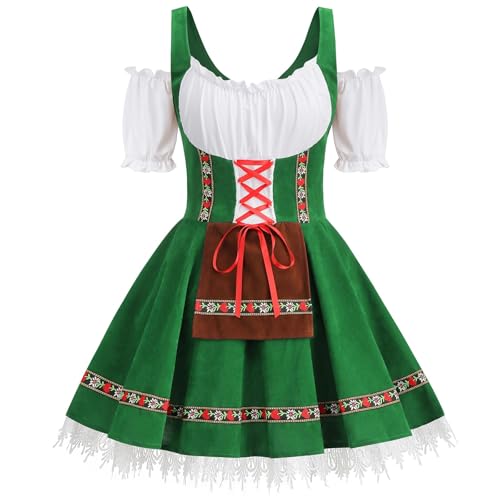 maxToonrain Damen Übergröße Oktoberfest Grün Deutsches Bier Bayerisches Traditionelles Kurzarm Trägerloses Halloween Damenkostüm (Grün Plus-2XL) von maxToonrain