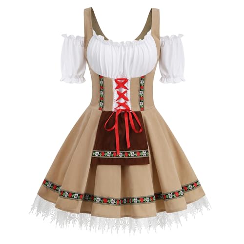 maxToonrain Damen Übergröße Oktoberfest Kostüm Khaki, Deutsches Bier Bayerisches Traditionelles Kurzarm Trägerloses Halloween Damenkostüm (Khaki Plus-3XL) von maxToonrain