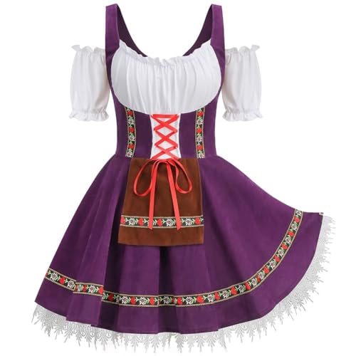 maxToonrain Damen Übergröße Oktoberfest Kostüm Lila Deutsches Bier Bayerisches Traditionelles Kurzarm Trägerloses Halloween Damenkostüm (Lila Plus-2XL) von maxToonrain