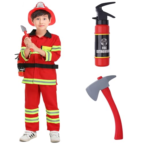 maxToonrain Feuerwehrmann-Kostüm für Kinder, Jungen und Mädchen, Feuerwehrmann, 7 Stück (rot, 4–5 Jahre) von maxToonrain