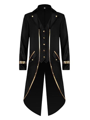 maxToonrain Frack-Kostüm, Mittelalter-Kostüm, Vintage-Stil, Steampunk-Kostüm, Jacken, Gothic, viktorianisches Halloween-Kostüm für Herren/Damen, Weltbuchtag (Gold, Schwarz, L) von maxToonrain
