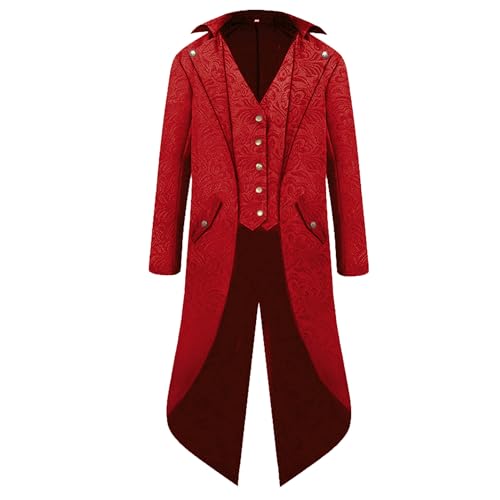maxToonrain Frack für Damen, Mittelalter-Kostüm, Vintage-Stil, Steampunk-Kostüm, Jacken, Gothic, viktorianisch, Halloween-Kostüme für Herren/Damen, Weltbuchtag (Blumenrot, Größe M) von maxToonrain