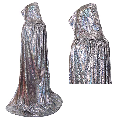 maxToonrain 70er Jahre Disco-Kostüm für Damen und Herren, glänzende Kostüme, für Erwachsene, volle Länge, glitzernd, Umhang für Halloween, Weihnachten, Karneval, Mama, Mia, Retro, Abba-Party, Silber von maxToonrain