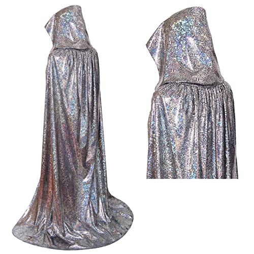 maxToonrain Glitzer-Umhang für Halloween, volle Länge, glitzernd, glänzend, für Herren und Damen, Karneval, Karnevalskostüm, Silber, 150 cm von maxToonrain