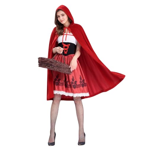 maxToonrain Klassisches Rotkäppchen-Umhang für Damen, Samt-Kapuzen-Kostüm, perfekt für Rollenspiele, Halloween-Verkleidung und Feiertage (klassische, verbesserte Version, klein) von maxToonrain