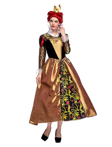 maxToonrain Königin der Herzen, Erwachsenenkostüm, elegantes Luxus-Königin-Kostüm, lange Kleider, Maxi für Welttag des Buches, Halloween, Weihnachten, Cosplay-Party (Gold, L) von maxToonrain