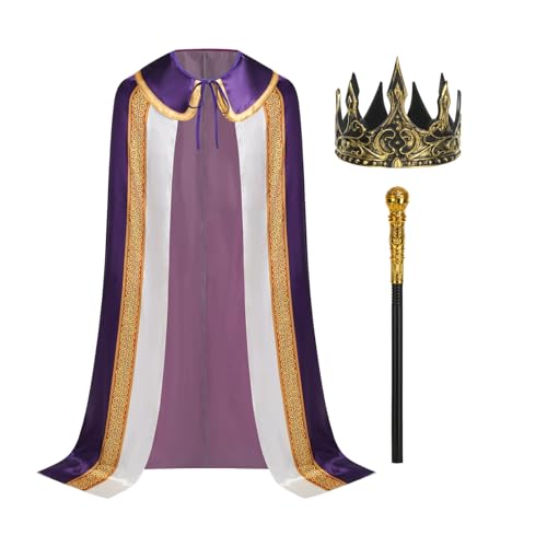 maxToonrain Kronprinz-Kostüm für Erwachsene, königlicher Mittelalter-Stil, geeignet für Halloween (130 cm, goldfarbener Rand, lila) von maxToonrain