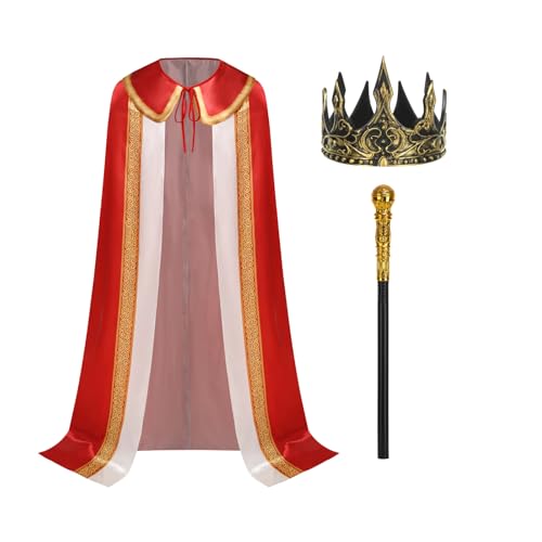 maxToonrain Kronprinz-Kostüm für Erwachsene, königlicher Mittelalter-Stil, geeignet für Halloween (170 cm, goldfarbener Rand, Rot) von maxToonrain