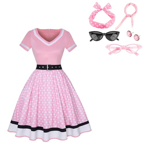 maxToonrain Lustiges Kostüm für Erwachsene, Vintage-Stil, Cocktail-Party, gepunktetes Kleid, Halloween-Kostüme für Damen, rosa Punkte, Größe XL maxToonrain Lustiges Kostüm für Erwachsene, Vintage-Stil, Cocktail-Party, gepunktetes Kleid, Halloween-Kostüme für Damen, rosa Punkte, Größe XL von maxToonrain