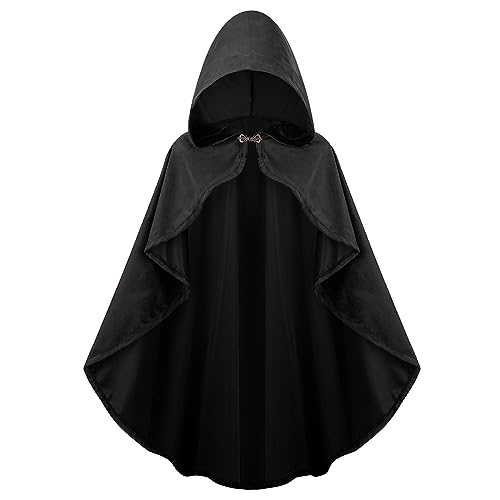 maxToonrain Mittelalter-Kostüm mit Kapuze, nördlicher Ritter, Renaissance, Kapuzenumhang, Vintage, Gothic, Hexe, Zauberer, viktorianisch, Halloween-Kostüm (schwarz, 90 cm, Damen) von maxToonrain