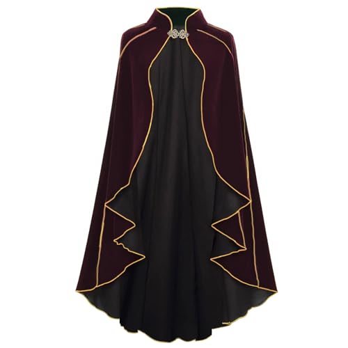 maxToonrain Mittelalterliches Kostüm, Damen-Zubehör, grüner Umhang aus Samt, Renaissance, Kapuzenumhang, Halloween, Welttag des Buches, Kostüm, Verkleidung für Damen (Rot, 110 cm) von maxToonrain