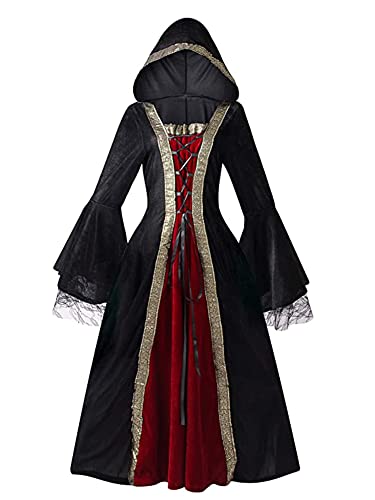 maxToonrain Mittelalterliches Kostüm für Damen, Großbritannien, mittelalterliches Renaissance-Kleid, Vintage-Samt, Gothic, Burgunderrot, Halloween-Kostüme, viktorianisches Kleid für Damen (schwarzXL) von maxToonrain