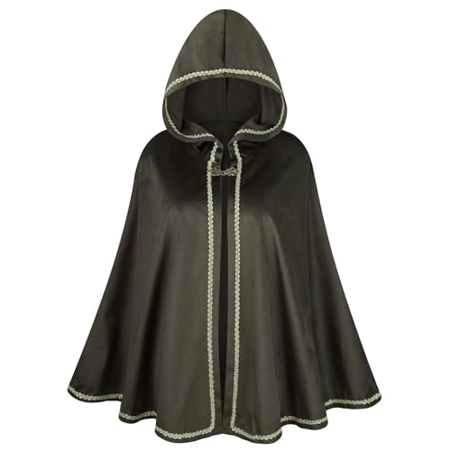 maxToonrain Mittelalterliches Kostüm für Damen, Samt-Umhang, Renaissance-Umhang mit Kapuze, viktorianisch, Halloween, Welttag des Buches, Kostüm-Zubehör für Damen (Grün, 65 cm) von maxToonrain