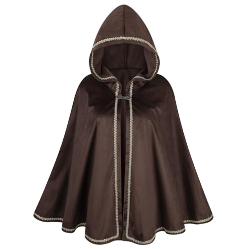 maxToonrain Mittelalterliches Kostüm für Damen, Umhang, Renaissance-Umhang, mit Kapuze, viktorianisch, Halloween, Welttag des Buches, Kostüm-Zubehör für Damen, Braun 01,65 cm maxToonrain Mittelalterliches Kostüm für Damen, Umhang, Renaissance-Umhang, mit Kapuze, viktorianisch, Halloween, Welttag des Buches, Kostüm-Zubehör für Damen, Braun 01,65 cm von maxToonrain