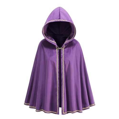maxToonrain Mittelalterliches Kostüm für Damen, grün, grüner Umhang aus Samt, Renaissance, Kapuzenumhang, Halloween, Welttag des Buches, Kostüm für Damen, (Lace-Violett, 65 cm) von maxToonrain