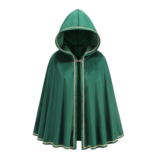 maxToonrain Mittelalterliches Kostüm für Damen, grüner Umhang, Samt, Renaissance, Kapuzenumhang, Halloween, Welttag des Buches, Kostüm, Verkleidung für Damen (Spitze, Hellgrün, 65 cm) von maxToonrain