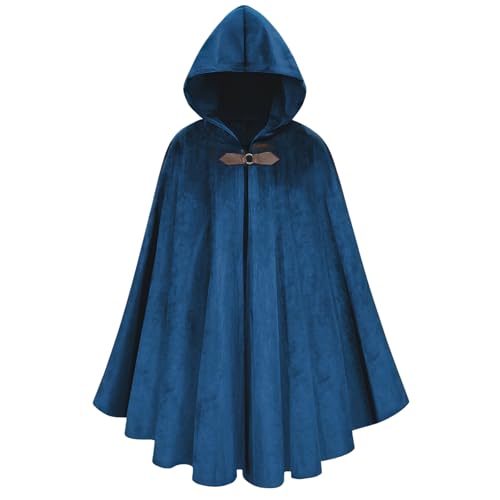 maxToonrain Mittelalterliches Kostüm mit Kapuze, Nordritter, Renaissance, Kapuzenumhang, Vintage, Gothic, Hexe, Zauberer, viktorianisches Halloween-Kostüm (Blau, 130 cm, Herren) von maxToonrain