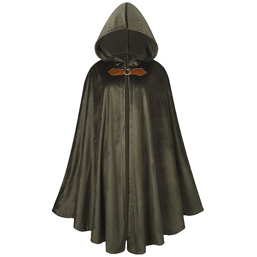 maxToonrain Mittelalterliches Kostüm mit Kapuze, Nordritter, Renaissance, Kapuzenumhang, Vintage, Gothic, Hexe, Zauberer, viktorianisches Halloween-Kostüm (Olivgrün, 102 cm, für Herren und Damen) von maxToonrain