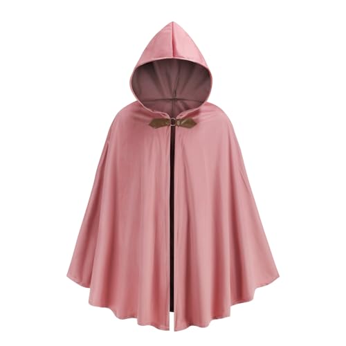 maxToonrain Mittelalterliches Kostüm mit Kapuze, Nordritter, Renaissance, Kapuzenumhang, Vintage, Gothic, Hexe, Zauberer, viktorianisches Halloween-Kostüm (Rosa, 130 cm, für Herren) von maxToonrain