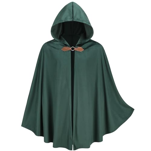 maxToonrain Mittelalterliches Kostüm mit Kapuze, Nordritter, Renaissance, Kapuzenumhang, Vintage, Gothic, Hexe, Zauberer, viktorianisches Halloween-Kostüm (Smaragdgrün, 130 cm, für Herren und Damen) von maxToonrain