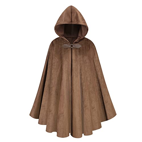 maxToonrain Mittelalterliches Kostüm mit Kapuze, Nordritter, Renaissance, Kapuzenumhang, Vintage, Gothic, Hexe, Zauberer, viktorianisches Halloween-Kostüm (braun, 102 cm, für Herren) von maxToonrain
