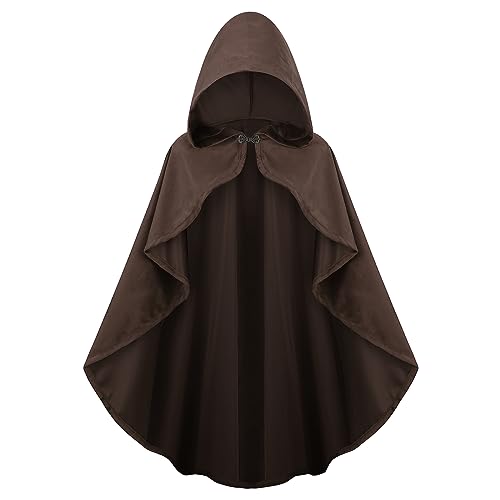 maxToonrain Mittelalterliches Kostüm mit Kapuze, Nordritter, Renaissance, Kapuzenumhang, Vintage, Gothic, Hexe, Zauberer, viktorianisches Halloween-Kostüm (braun, 90 cm, Damen) von maxToonrain