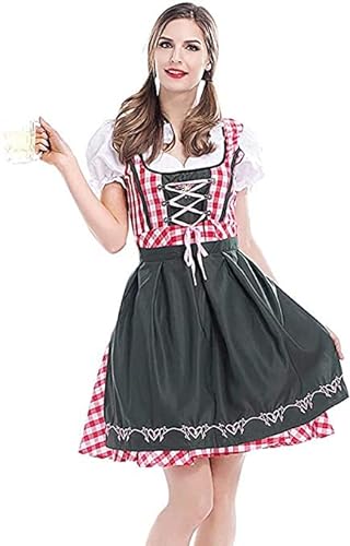 maxToonrain Oktoberfest-Outfit für Damen, bayrisches Dirndlkleid, deutsches Bierfest, Halloween-Kostüme für Damen (groß, rotkariert) von maxToonrain