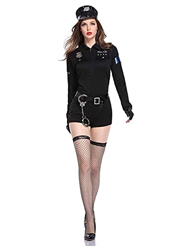 maxToonrain Polizei-Kostüm für Damen, Erwachsene, Verkleidung, sexy, Polizei, freche Uniform, Cosplay, Cop, langärmelig, Overall, Polizei-Outfit, Set für Halloween (6 Stück, 2XL) von maxToonrain