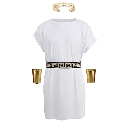 maxToonrain Römisches Kostüm für Herren, Unisex, Halloween-Kostüm, Toga-Kostüm, Tunika-Set mit griechischer Göttin, Zubehör, Caesar-Party, Verkleidung für Herren (Weiß, M) von maxToonrain