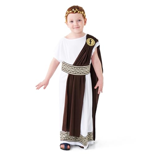 maxToonrain Römisches Kostüm für Kinder, Welttag des Buches, lustig, niedlich, griechisches Kostüm, Zubehör mit weißem Toga für Halloween (Braun, S) von maxToonrain
