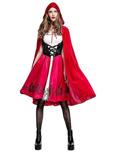 maxToonrain Rotkäppchen-Kostüm für Damen, Größe XL, Halloween-Kostüm, lustiger roter Samt-Umhang + Weltbuchtag, Cosplay-Outfits für Damen (lang, XL) von maxToonrain