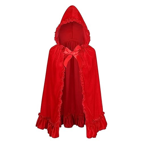 maxToonrain Rotkäppchen-Umhang, roter Umhang mit Kapuze, Samt, Halloween, Rotkäppchen-Kostüm, Märchencharakter, Weltbuchtag, Kostüm für Damen (Blumenrot, 65) von maxToonrain