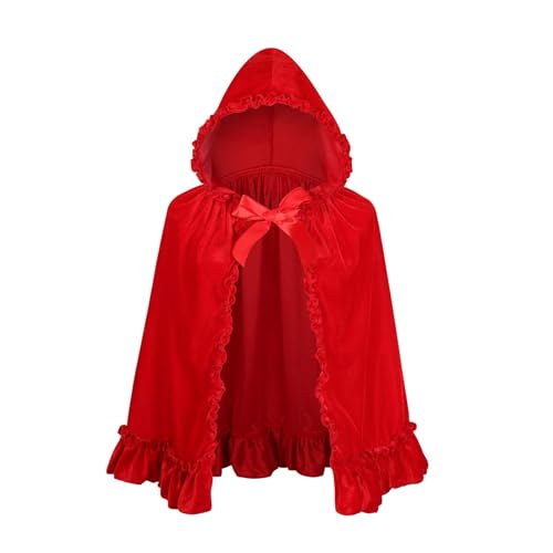 maxToonrain Rotkäppchen-Umhang, roter Umhang mit Kapuze, Samt, Halloween, Rotkäppchen-Kostüm, Märchencharakter, Weltbuchtag, Kostüm für Damen (Blumenrot, 80) von maxToonrain