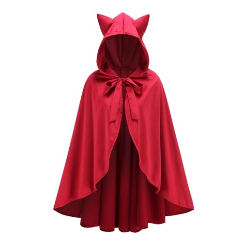 maxToonrain Rotkäppchen-Umhang, roter Umhang mit Kapuze, Samt, Halloween-Kostüm für Erwachsene, Kostüm, Welttag des Buches, Kostüm für Damen (Kapuzenohr-Design, Rot, 120 cm) von maxToonrain