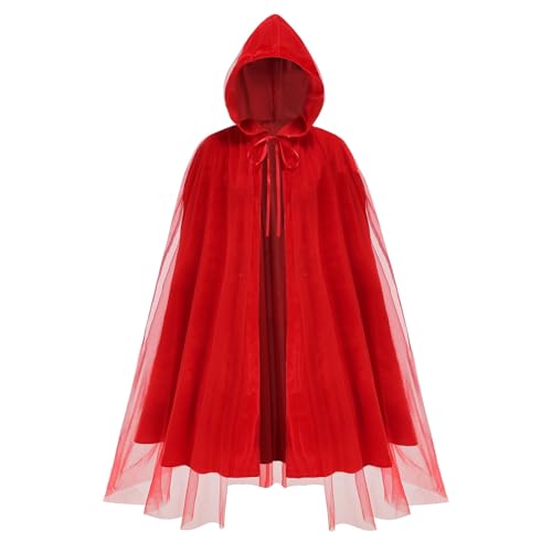 maxToonrain Rotkäppchen-Umhang und Korb, roter Umhang mit Kapuze, Samt, Halloween, Rotkäppchen-Kostüm, Märchenfigur, Weltbuchtag, Kostüm für Damen (Netz-Stil, 120 cm) von maxToonrain