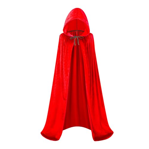 maxToonrain Samt-Kapuzenumhang für Erwachsene, Unisex, Umhang mit Kapuze für Halloween, Weihnachten, Kostüm (130 cm, Rot) von maxToonrain