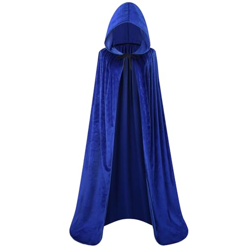 maxToonrain Samt Kapuzenumhang für Erwachsene, Unisex Umhang mit Kapuze für Halloween Weihnachten Verkleidung Kostüm (130cm, Blau) von maxToonrain
