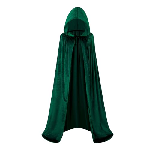 maxToonrain Samt Kapuzenumhang für Erwachsene, Unisex Umhang mit Kapuze für Halloween Weihnachten Verkleidung Kostüm (130cm, Grün) von maxToonrain