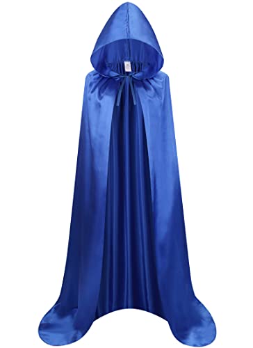 maxToonrain Satin-Umhang mit Kapuze für Erwachsene, Halloween, Unisex, Fancy Cloak (110 cm lang, blau) von maxToonrain