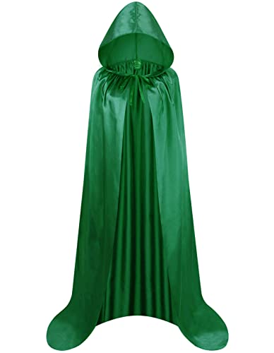 maxToonrain Satin-Umhang mit Kapuze für Erwachsene, Halloween, Unisex, ausgefallener Umhang (130 cm lang, grün) von maxToonrain