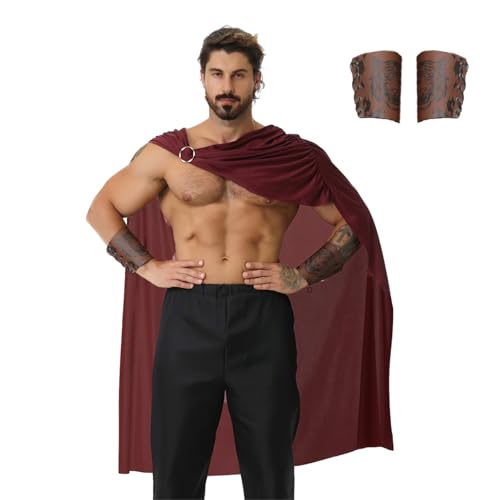maxToonrain Spartanischer Krieger-Kostüm für Herren, mit 2 Armbändern, griechisch-römischer Gladiator-Soldaten-Umhang, historisches Kostüm für Halloween, Weihnachten, Larp-Weltbuchtag (Dunkelrot, 108 von maxToonrain