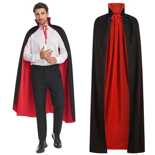 maxToonrain Umhang für Erwachsene, wendbar, Schwarz und Rot, für Ostern, Halloween, Weihnachten, Vampir, Hexe, Zauberer, Rollenspiel, Umhang (170 cm, Stehkragen) von maxToonrain