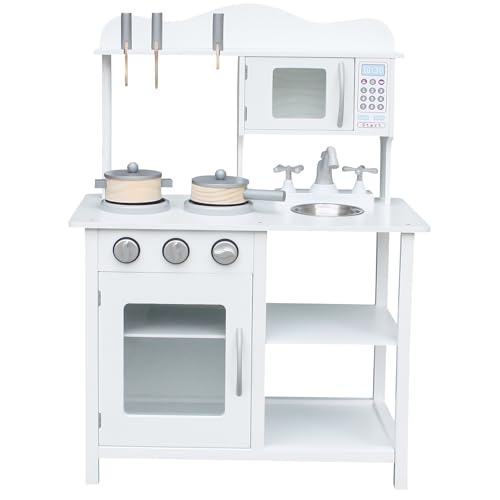 Maxx kidz - Holzspielzeug Küche - Komplette Spielküche - Weiße Küche - Robuste Kinderküche mit Zubehör - Spielzeugküche mit Pfännchen und Besteck von maxxshop.nl