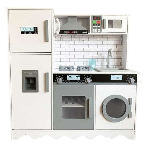 Maxx kidz - Holzspielzeug Küche - Komplette Spielküche - Weiße Küche mit Grau-Finish - Robuste Kinderküche mit Zubehör - Spielzeugküche mit Sound von maxxshop.nl