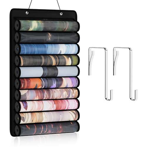 mayoken® Spielmatten Aufbewahrungstasche mit 10 Fächern – Hängender Organizer für TCG MTG Spielmatten, Mousepads & Zubehör – Platzsparende Tasche mit 2 Türhaken – Transparent & Reißfest von mayoken