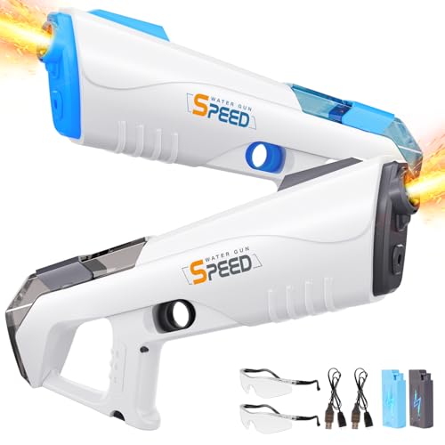 2 PCS Elektrische Wasserpistolen mit LED-Licht für Erwachsene&Kinder, Automatische Spritzpistole-großem Volumen(500ml) & großer Reichweite(12m), Rechargeable Sommer Outdoor Wasser Spielzeug(Blau&Grau) von maysida