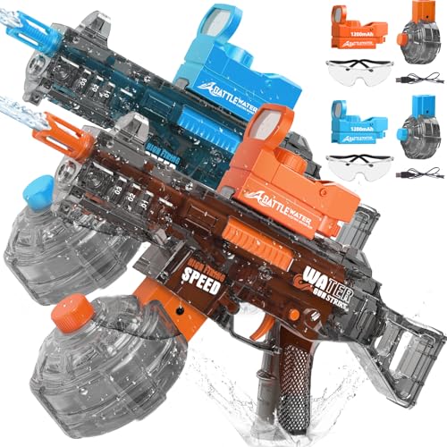 2 Packs Elektrische Wasserpistole mit Dauerfeuer für Erwachsene&Kinder, Wiederaufladbare Automatische Spritzpistole-500ml Volumen&15m Reichweite, Sommer Wasserspielzeug-Pool/Strand/Garten(Blau+Orange) von maysida